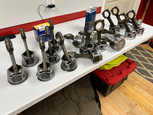New 4.0 Pistons Pre-Assembled on Used Rods. Full Set with New Rings. New Brands Available.