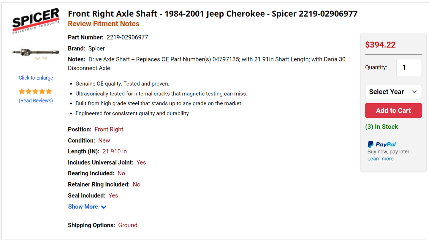 Dana 30 Short side Axle Shaft