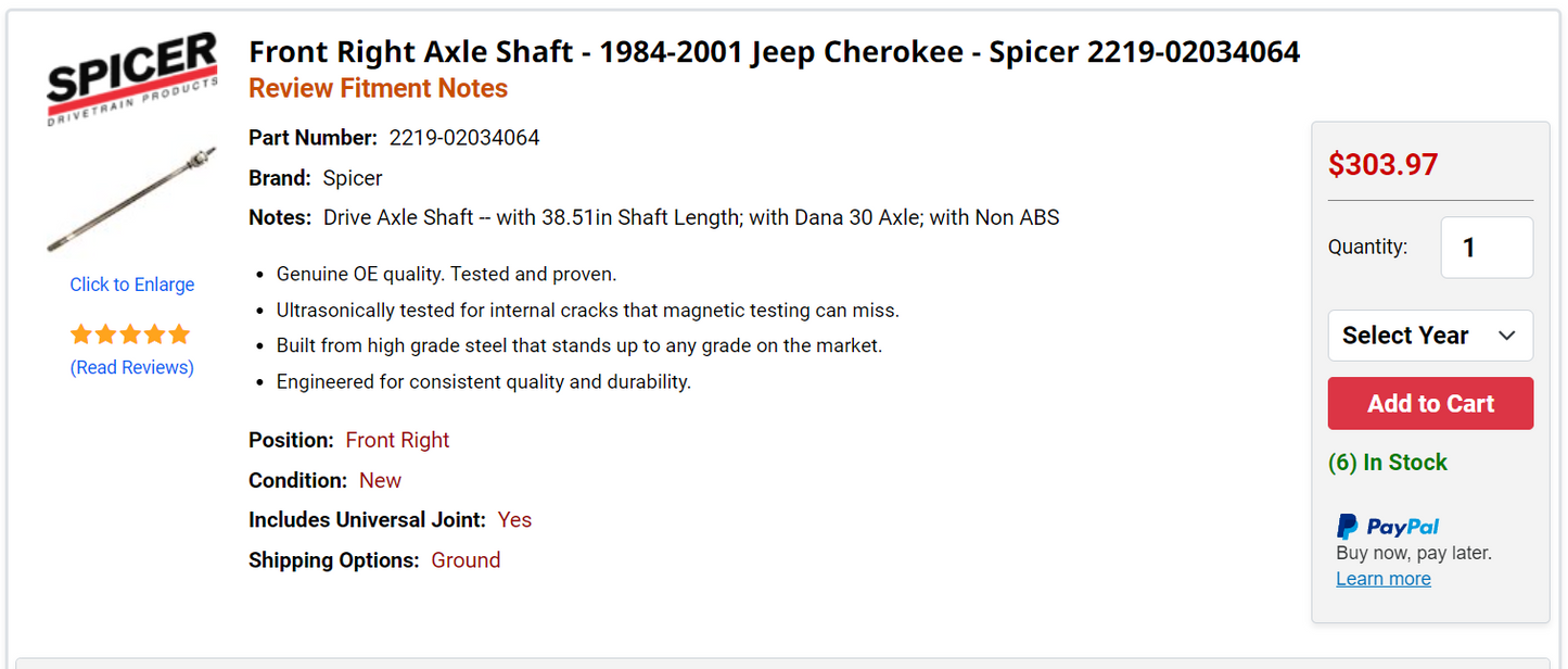 Dana 30 Long Side Axle Shaft