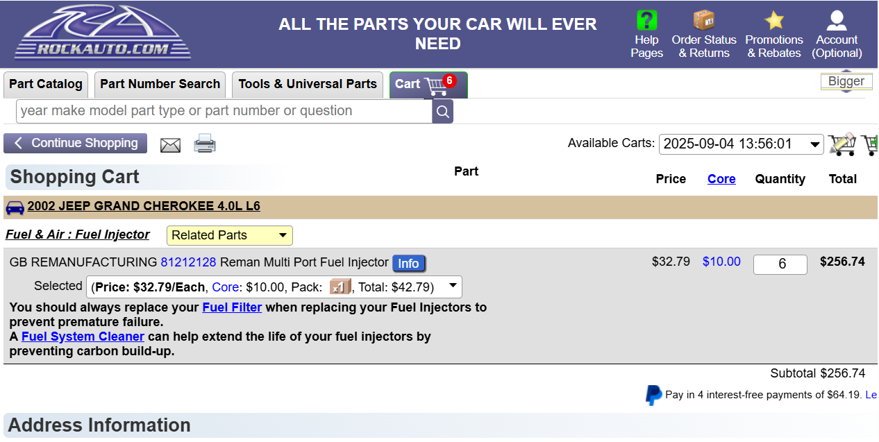 Jeep 4.0 OEM Factory Fuel Rails WITH Injestors. **ALL YEARS**