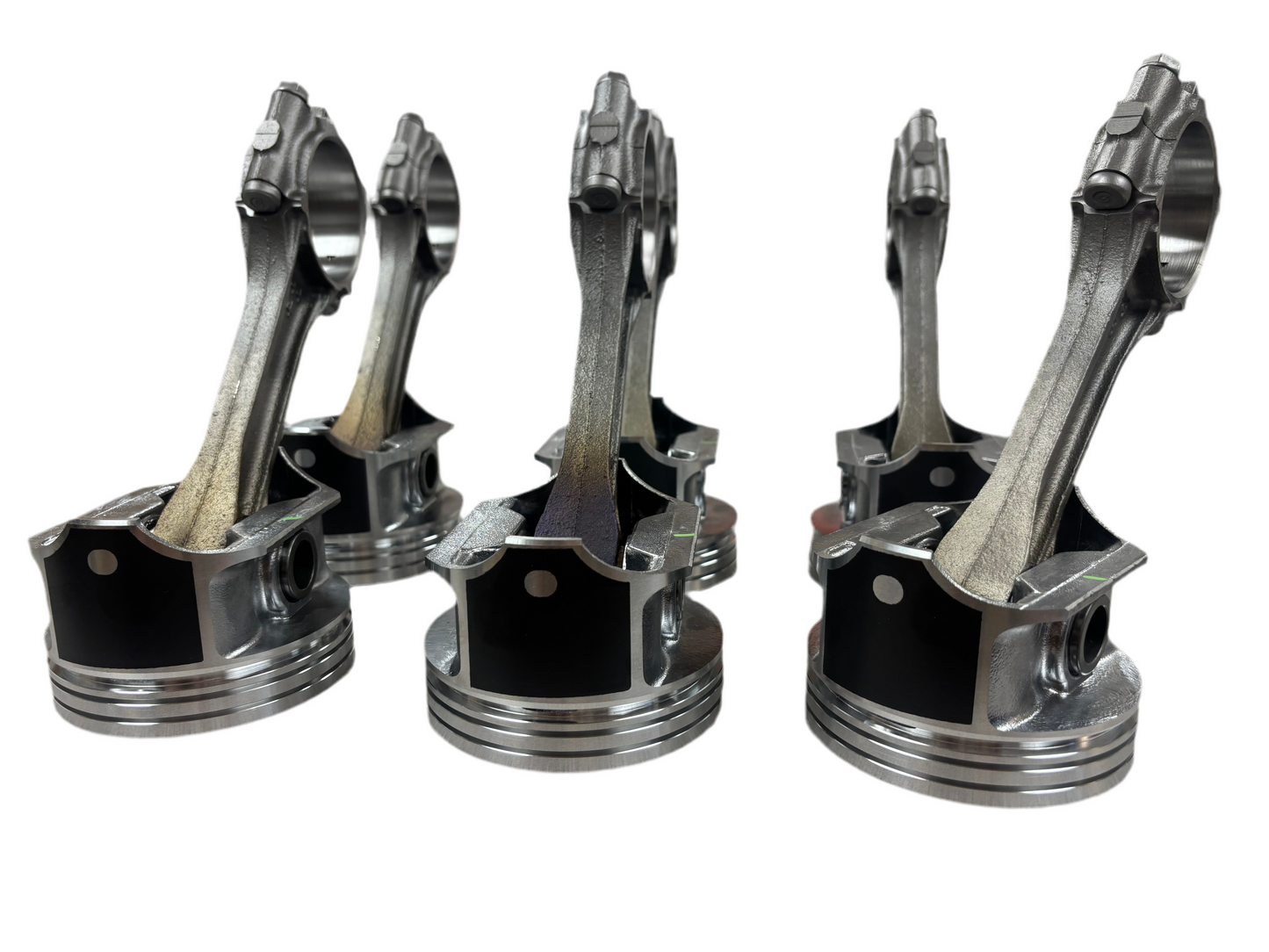 New 4.0 Pistons Pre-Assembled on Used Rods. Full Set with New Rings. New Brands Available.