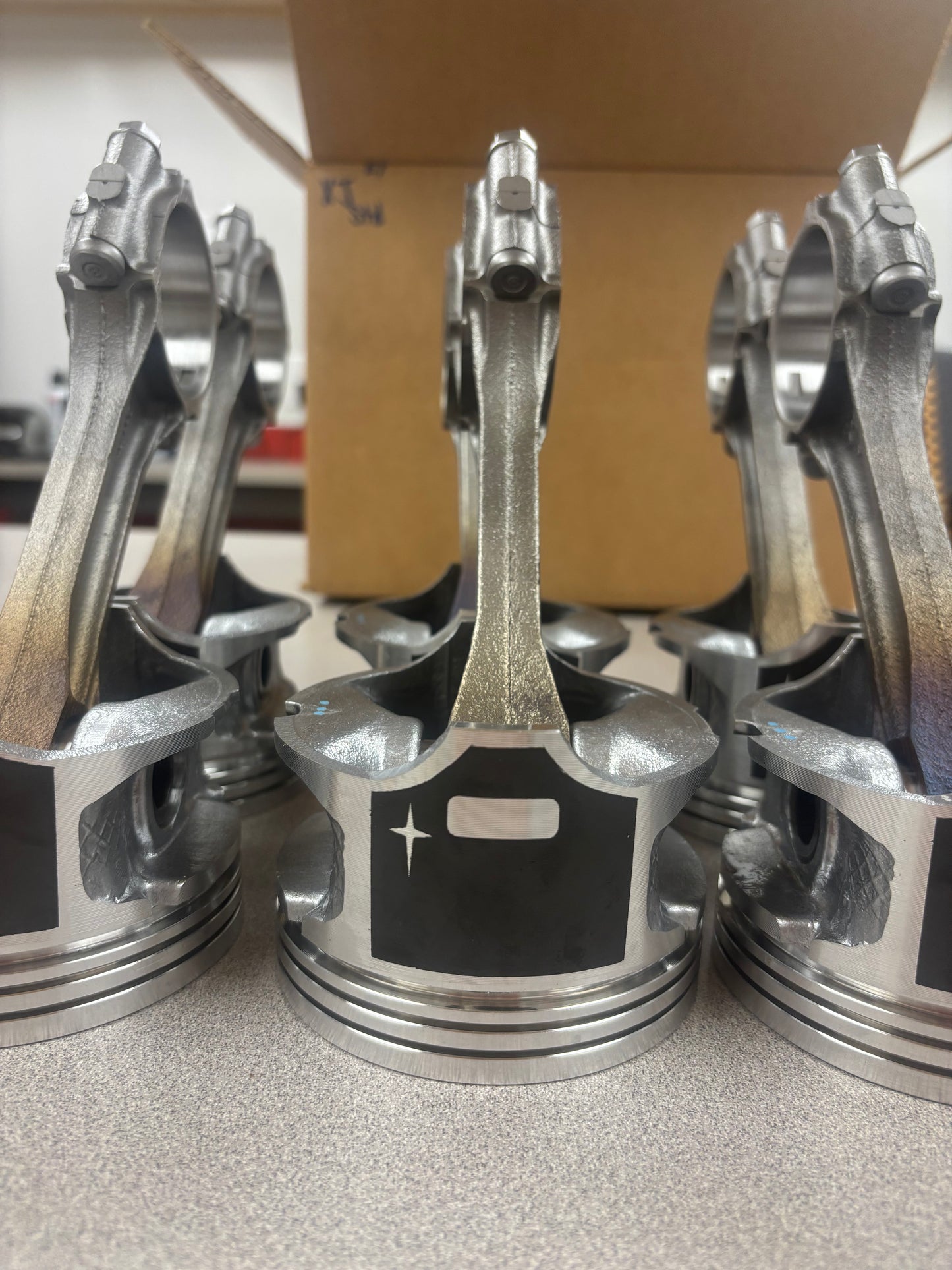 New 4.0 Pistons Pre-Assembled on Used Rods. Full Set with New Rings. New Brands Available.
