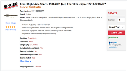 Dana 30 Short side Axle Shaft