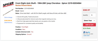 Dana 30 Long Side Axle Shaft