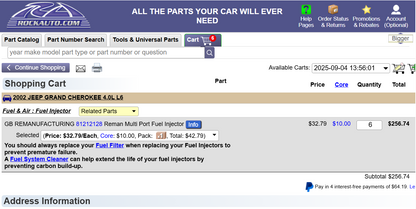 Jeep 4.0 OEM Factory Fuel Rails WITH Injestors. **ALL YEARS**