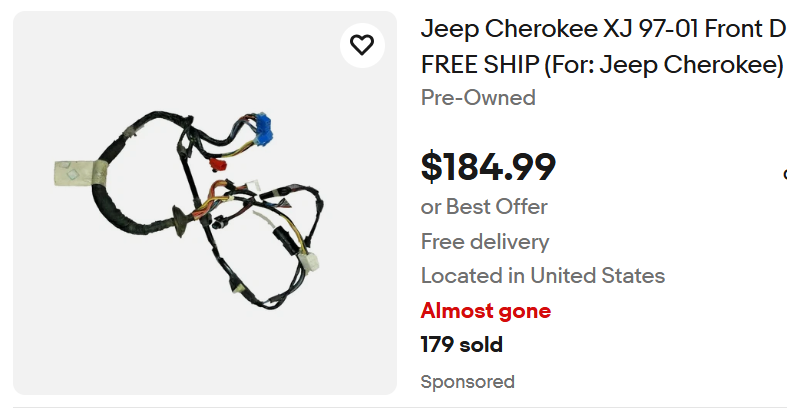 Power Door Wiring Harness - 1997-2001 - Jeep Cherokee XJ