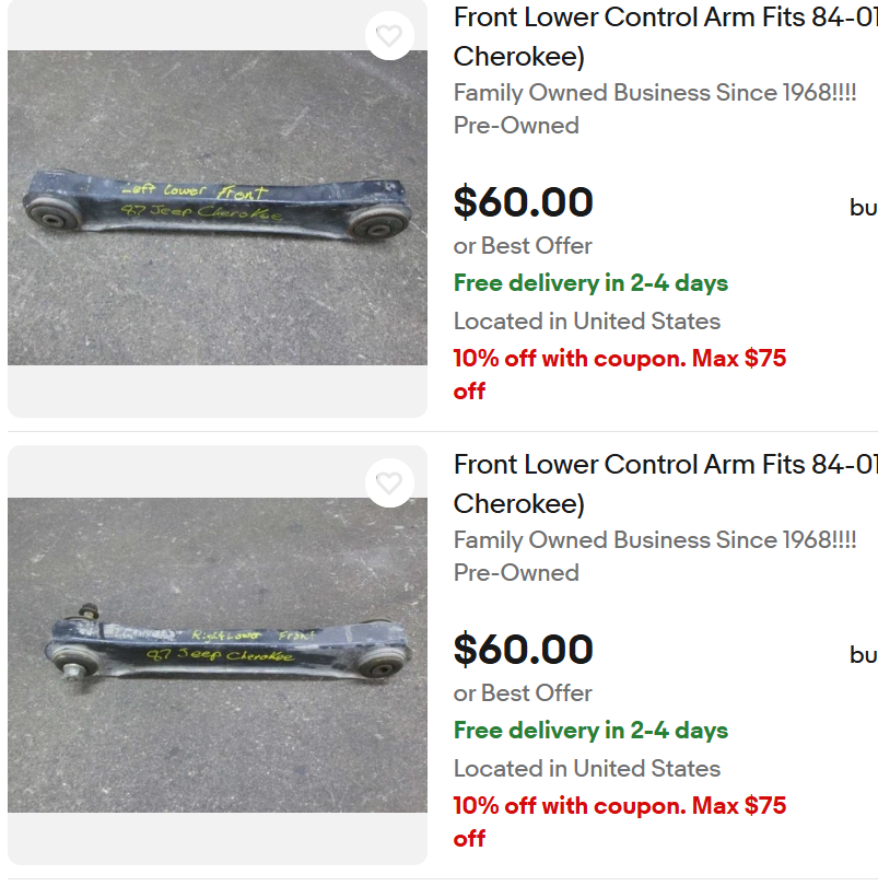 Lower Control Arms - Front - OEM - Jeep Cherokee XJ & Grand Cherokee ZJ