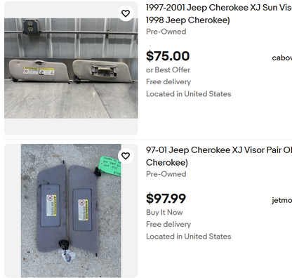 USED Sun Visors  - 1991-2001 Jeep Cherokee XJ