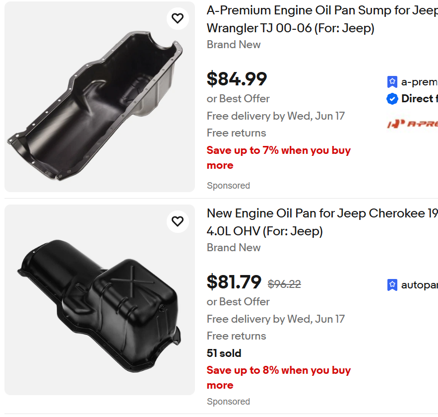 Oil Pan - OEM - Jeep 4.0L - 1987-2006