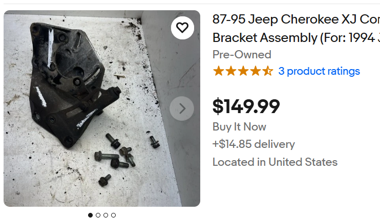 Power Steering Pump Bracket - Belt Tensioner - Jeep 4.0 -  91-95 XJ or 93-95 ZJ