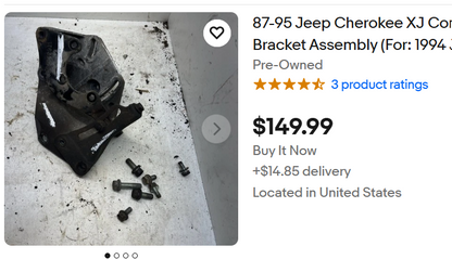 Power Steering Pump Bracket - Belt Tensioner - Jeep 4.0 -  91-95 XJ or 93-95 ZJ