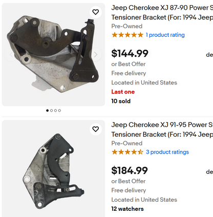 Power Steering Pump Bracket - Belt Tensioner - Jeep 4.0 -  91-95 XJ or 93-95 ZJ
