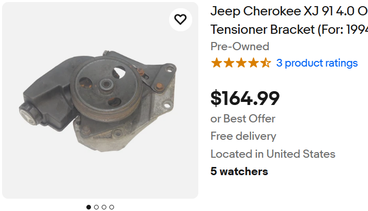 Power Steering Pump Bracket - Belt Tensioner - Jeep 4.0 -  91-95 XJ or 93-95 ZJ