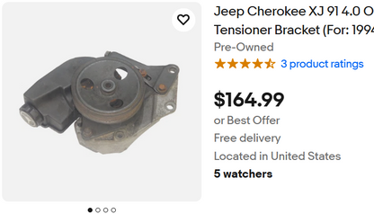 Power Steering Pump Bracket - Belt Tensioner - Jeep 4.0 -  91-95 XJ or 93-95 ZJ