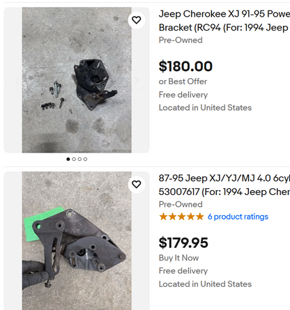 Power Steering Pump Bracket - Belt Tensioner - Jeep 4.0 -  91-95 XJ or 93-95 ZJ