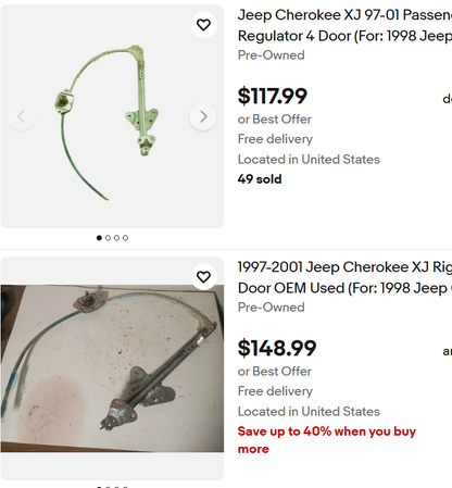 MANUAL Window Regulators - 1997-2001 Jeep Cherokee XJ