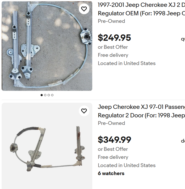 MANUAL Window Regulators - 1997-2001 Jeep Cherokee XJ