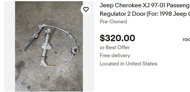 MANUAL Window Regulators - 1997-2001 Jeep Cherokee XJ